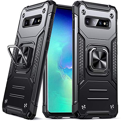 DASFOND Funda Galaxy S10, Funda Protectora de Grado Militar para teléfono con Soporte de Anillo de Metal Reforzado [Soporte de Montaje magnético] Compatible con Samsung Galaxy S10, Negro