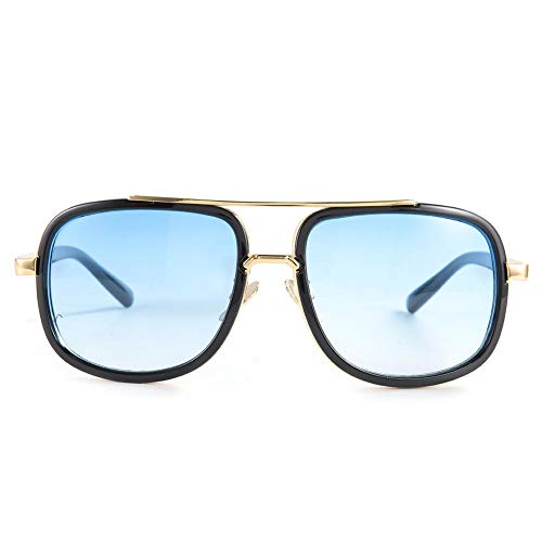 DAUERHAFT Gafas de Sol con Montura Redonda Grande Unisex Estilo Punk Vintage, Lentes Transparentes, Gafas de Sol, para Oficina, Familia, Playa, Lugares públicos(Película Azul Doble Marco Negro)