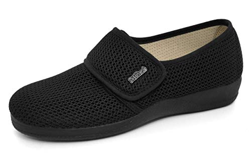 Devalverde - Zapatilla Mujer para Pies Delicados - Anatomica Flexible y Ligera con Velcro - Primavera -Verano - Ancho Especial (Negro, Numeric_41)