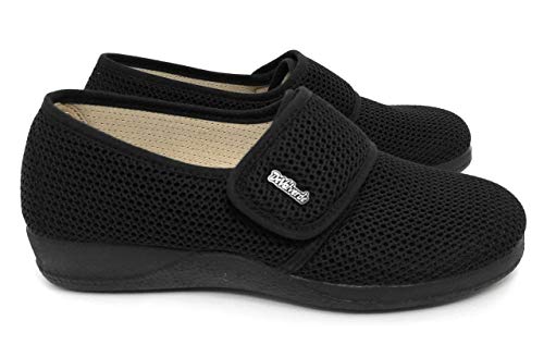 Devalverde - Zapatilla Mujer para Pies Delicados - Anatomica Flexible y Ligera con Velcro - Primavera -Verano - Ancho Especial (Negro, Numeric_41)