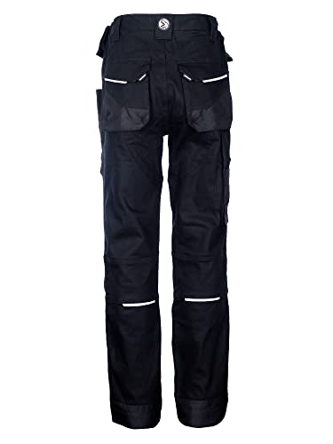 DINOZAVR Flex Pantalones de Trabajo elásticos Estilo Cargo para Hombre - Resistentes, con Bolsillos multifuncionales para Rodilleras y Franjas Reflectantes - Negro - EU52