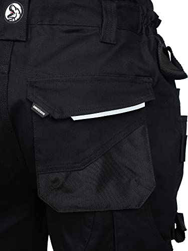 DINOZAVR Flex Pantalones de Trabajo elásticos Estilo Cargo para Hombre - Resistentes, con Bolsillos multifuncionales para Rodilleras y Franjas Reflectantes - Negro - EU52