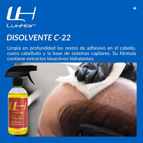 Disolvente capilar C22 LuxHair | Disolvente para Prótesis Capilares – Extensiones – Pelucas | Disolvente Limpiador de Adhesivos y Pegamentos de Cabello | 100 ml |