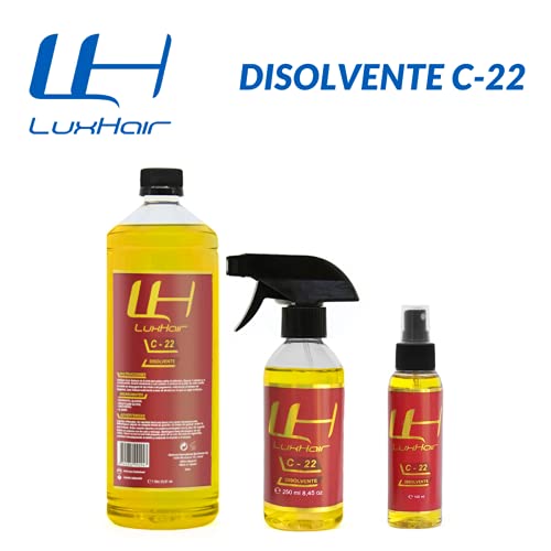 Disolvente capilar C22 LuxHair | Disolvente para Prótesis Capilares – Extensiones – Pelucas | Disolvente Limpiador de Adhesivos y Pegamentos de Cabello | 100 ml |
