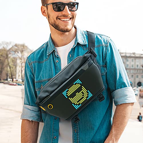 Divoom Pixoo Pixel Art Sling Mochila Nevera with App Controlled 16X16 LED Screen, Water Resistant Mochilas Hombre with Multi-Pockets, Large Capacity Mochila Mujer for Hiking, Outdoor Activities