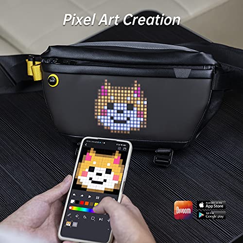 Divoom Pixoo Pixel Art Sling Mochila Nevera with App Controlled 16X16 LED Screen, Water Resistant Mochilas Hombre with Multi-Pockets, Large Capacity Mochila Mujer for Hiking, Outdoor Activities