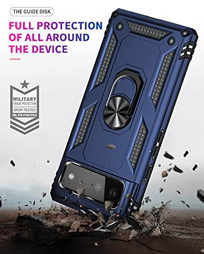 DOINK Funda de Armor para el Google Pixel 6 Pro, Carcasa TPU+PC Antigolpes con Anillo Soporte - Azul