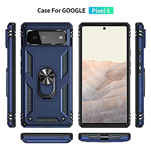 DOINK Funda de Armor para el Google Pixel 6 Pro, Carcasa TPU+PC Antigolpes con Anillo Soporte - Azul