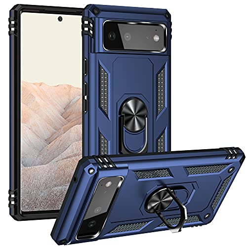 DOINK Funda de Armor para el Google Pixel 6 Pro, Carcasa TPU+PC Antigolpes con Anillo Soporte - Azul