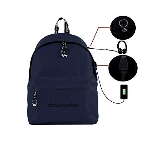 Don Algodón Mochila Mujer Casual Nailon con Puerto USB, 20L, Azul Marino