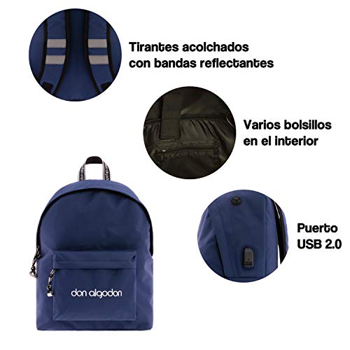 Don Algodón Mochila Mujer Casual Nailon con Puerto USB, 20L, Azul Marino