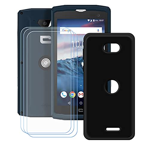 DQG Funda para Crosscall Action-X3 + 3 Piezas Vidrio Protector de Pantalla Cristal Templado Film, Negro Suave TPU Silicona Cover Carcasa Caso Case para (5.0")