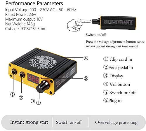 Dragonhawk Tattoo Pen Kit Rotary Tattoo Machine Carbon Fiber Frame Machine Tattoo Power Supply Tattoo Needles