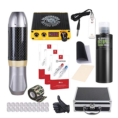 Dragonhawk Tattoo Pen Kit Rotary Tattoo Machine Carbon Fiber Frame Machine Tattoo Power Supply Tattoo Needles