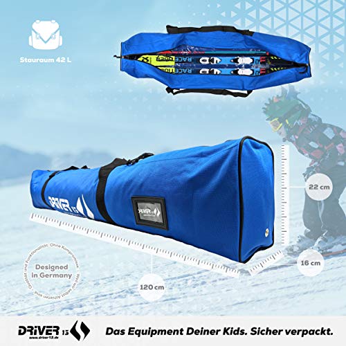 Driver13 ® Bolsa de esquí para niños Bolsa para Bastones de esquí, Bolsa de esquí para niños para el Almacenamiento y el Transporte Durante el esquí, a Prueba de Agua Azul 120 cm