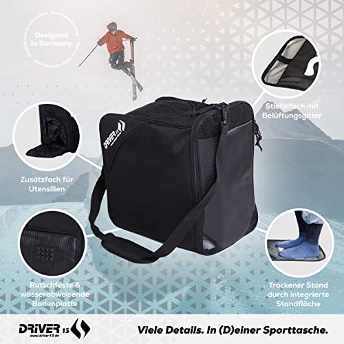 Driver13 ® Bolsa para botas de esquí Bolsa para botas de esquí con compartimento para casco para botas blandas duras inliner y bolsa para botas negro