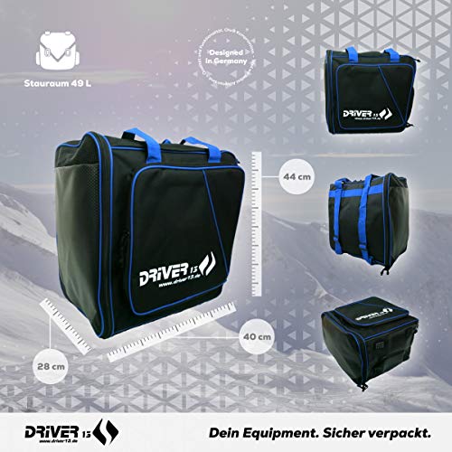 Driver13 ® Mochila para Botas de esquí con Compartimento para Casco + Mochila para Botas de esquí con Compartimento para Casco Duro + Botas de Snowboard + Bolsa para Botas Negro-Azul