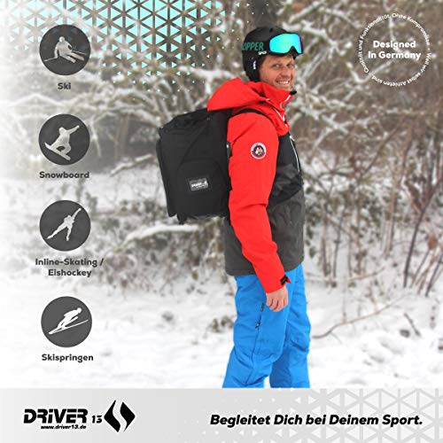 Driver13 ® Mochila para Botas de esquí con Compartimento para Casco + Mochila para Botas de esquí con Compartimento para Casco Duro + Botas de Snowboard + Bolsa para Botas Negro-Azul