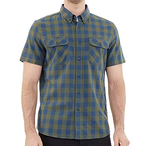 Dubinik® Camisa de Manga Corta de Algodón a Cuadros Casual con Bolsillos para Hombre