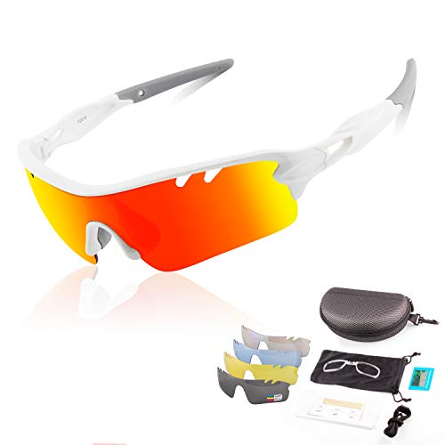 DUDUKING Gafas Sol Polarizadas Hombre Mujer Gafas de Sol Deportivas UV 400 Protección Gafas con 5 Rodajas De Lentes Intercambiables para Ciclismo Correr Golf Beisbol Surf Conducción Esquiando