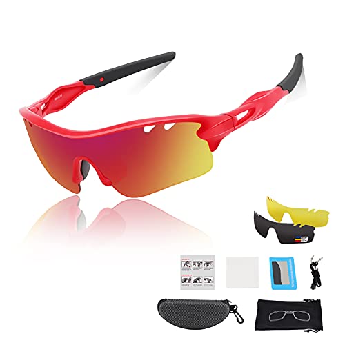 DUDUKING Gafas Sol Polarizadas Niño Adolescente Gafas de Sol Deportivas UV 400 Protección Gafas con 3 Rodajas De Lentes Intercambiables para Ciclismo Correr Golf Beisbol Surf Conducción Esquiando