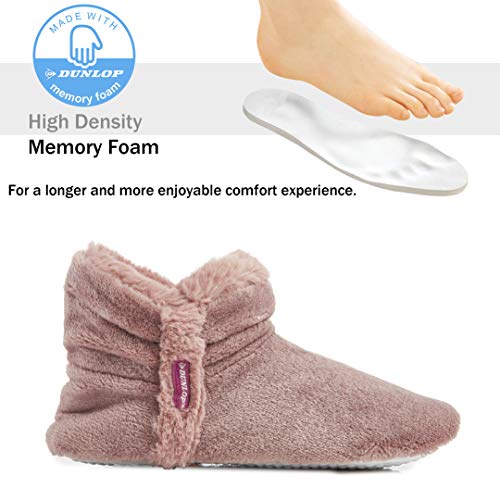 Dunlop Zapatillas De Estar En Casa Altas para Mujer, Botas Pantuflas Cerradas Invierno, Interior Suave Peluche con Suela de Goma Antideslizante, Mujer (38 EU, Rosa Claro)