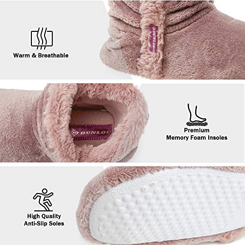 Dunlop Zapatillas De Estar En Casa Altas para Mujer, Botas Pantuflas Cerradas Invierno, Interior Suave Peluche con Suela de Goma Antideslizante, Mujer (38 EU, Rosa Claro)