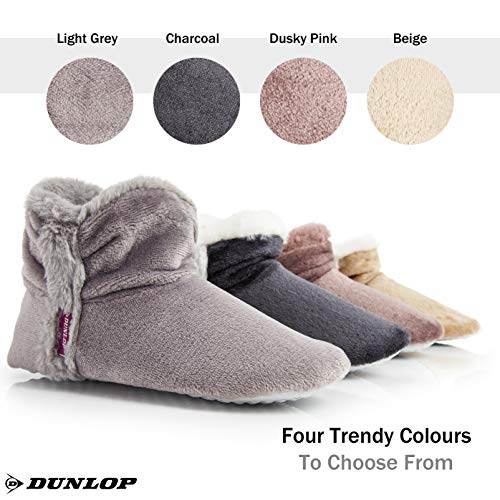 Dunlop Zapatillas De Estar En Casa Altas para Mujer, Botas Pantuflas Cerradas Invierno, Interior Suave Peluche con Suela de Goma Antideslizante, Mujer (38 EU, Rosa Claro)