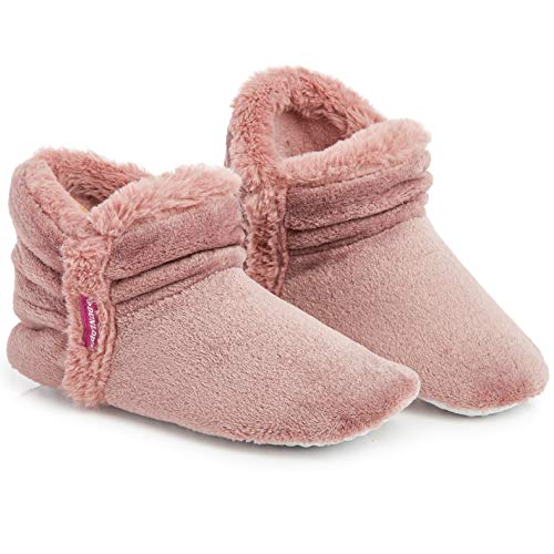 Dunlop Zapatillas De Estar En Casa Altas para Mujer, Botas Pantuflas Cerradas Invierno, Interior Suave Peluche con Suela de Goma Antideslizante, Mujer (38 EU, Rosa Claro)