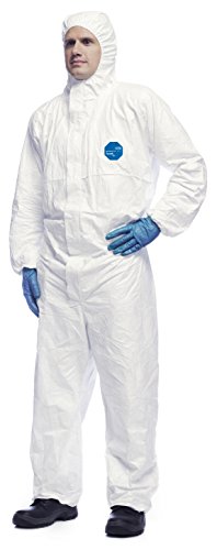 DuPont Tyvek 500 Xpert | Ropa de protección química con capucha,Categoría III, Tipo 5-B y 6-B | Resistente pero Ligero | Blanco|Talla L