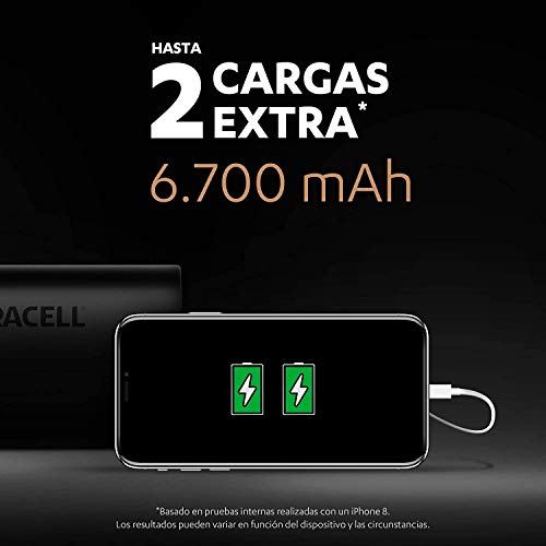 Duracell Powerbank de 6700 mAh, Bateria Externa movil con USB C y Carga rápida IN/OUT, Power Delivery 18W y Quick Charge 3.0 para Iphone, Samsung, Xiaomi y Dispositivos con alimentación USB