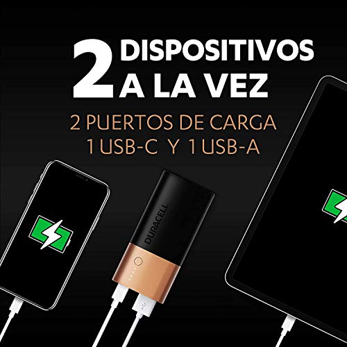 Duracell Powerbank de 6700 mAh, Bateria Externa movil con USB C y Carga rápida IN/OUT, Power Delivery 18W y Quick Charge 3.0 para Iphone, Samsung, Xiaomi y Dispositivos con alimentación USB