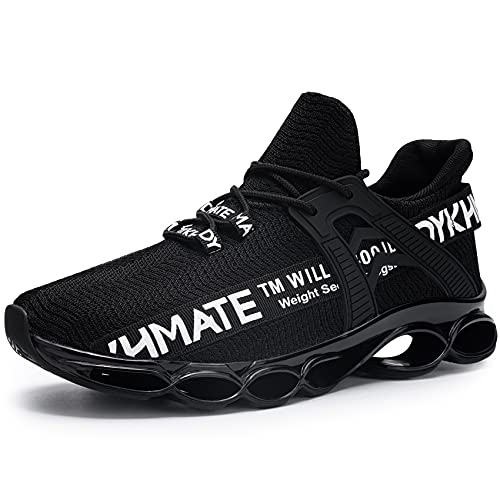 DYKHMATE Zapatillas de Deporte Hombres Mujer Running Zapatos para Correr Antishock Gimnasio Sneakers Deportivas Transpirables (Negro,45 EU)