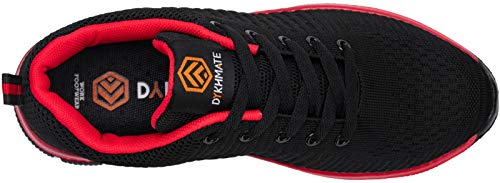 DYKHMATE Zapatillas de Deportes Hombre Ligero Transpirable Zapatos para Correr Gimnasio Casual Sneakers (Negro Rojo,47 EU)