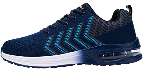 DYKHMILY Zapatillas de Seguridad Hombre Ligeras, Colchón de Aire Zapatos de Seguridad Hombre Trabajo con Punta de Acero Comodo Respirable Reflexivo Calzado de Seguridad Deportivo (Azul,43EU)