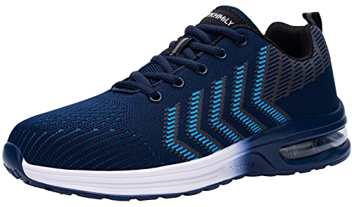 DYKHMILY Zapatillas de Seguridad Hombre Ligeras, Colchón de Aire Zapatos de Seguridad Hombre Trabajo con Punta de Acero Comodo Respirable Reflexivo Calzado de Seguridad Deportivo (Azul,43EU)