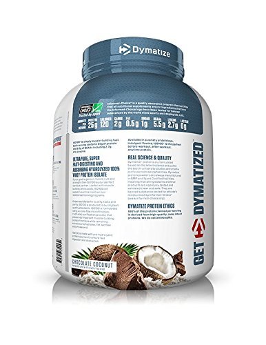 Dymatize Nutrition Dymatize, Polvo de Proteína Hidrolizada Iso100, 100% Proteína de Suero, sin Gluten, de Rápida Absorción, Fácil Digestión, Chocolate con Coco, 5 Libras 2200 g