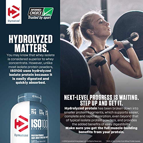 Dymatize Nutrition Dymatize, Polvo de Proteína Hidrolizada Iso100, 100% Proteína de Suero, sin Gluten, de Rápida Absorción, Fácil Digestión, Chocolate con Coco, 5 Libras 2200 g