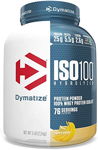 Dymatize Nutrition Dymatize, Proteína Hidrolizada en Polvo Iso100, 100% Proteína de Suero, 25 G de Proteína, 5.5 G de Bcaa, sin Gluten, de Rápida Absorción, Fácil Digestión, Plátano, 5 Libras 2200 g