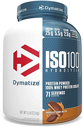 Dymatize Nutrition Dymatize, Proteína Hidrolizada en Polvo Iso100, 100% Proteína de Suero, sin Gluten, de Rápida Absorción, Fácil Digestión, Mantequilla de Maní 5 Libras 2200 g