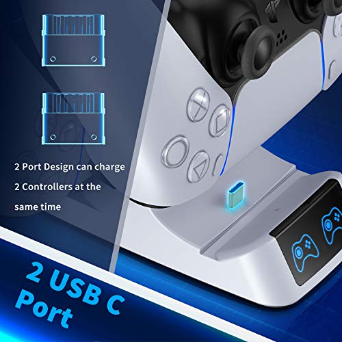 ECHTPower Cargador Mando PS5, Estación de Carga Rápida, Base de Carga con USB Tipo-C, Protección Inteligente con LED Indicador, Soporte con Doble Carga para Playstation 5