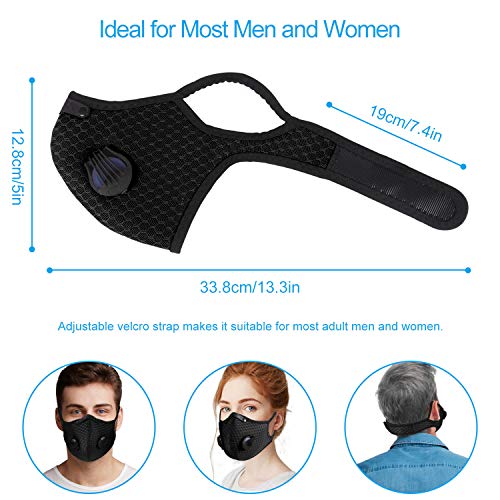 EEIEER Protector Bucal con 7 Almohadillas de Filtro y 4 Válvulas, Reutilizable Ajustable, Protector Bucal Hombre y Mujer para Correr, Ciclismo