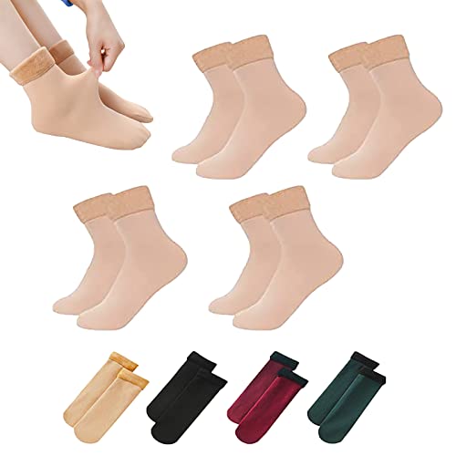EIIUHIAHS 4Pair Thickening and Velvet Snow Socks,Velvet Lined Socks,Autumn and Winter Women Woolen Socks,Warm Sock,Thickening (4Skin)
