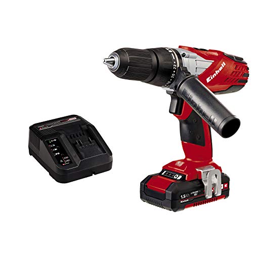 Einhell Expert TE-CD 18-2 Li-I Kit - Taladro percutor sin cable (batería de litio, 1.5 Ah, incluye maletín Bmc, 2 velocidades, 48 Nm, Power X-Change, luz LED, 18 V), color rojo