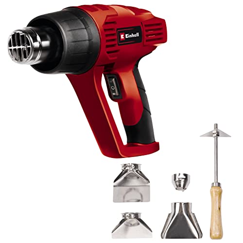 Einhell Pistola de aire caliente - TH-HA 2000/1 - 2000 W, 2 niveles de temperatura 350 ° / 550 °, protección contra sobrecalentamiento, incl.4 boquillas y raspador de pintura