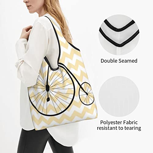 Elegante bolsa de compras reutilizable para bicicletas antiguas, bolso de hombro portátil, lavable, bolsa de comestibles, bolsas plegables para mujeres, viajes y uso diario