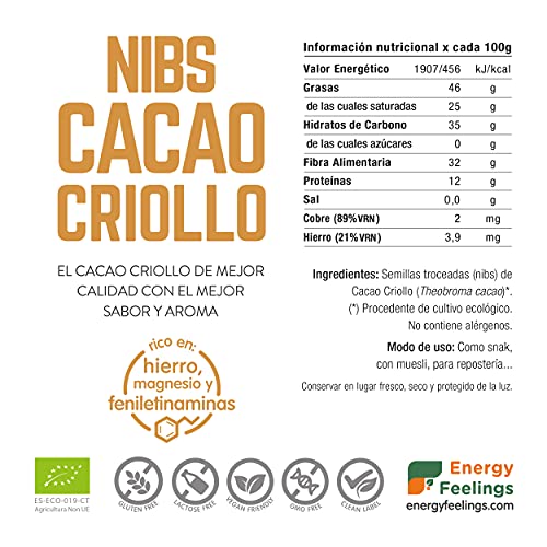 Energy Feelings Cacao Criollo Ecológico En Nibs, Xxl, 1000 Gramo