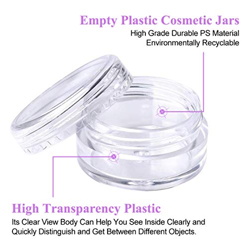 Envases para Cosmetica, 50 pcs Bote de Plastico Transparente Tarros Cosmetica Pequeños Vacío Contenedor de Cosmético, 5ml Tarros de Plastico con Tapa para Bálsamo Labial Crema Loción Polvos y Cuentas