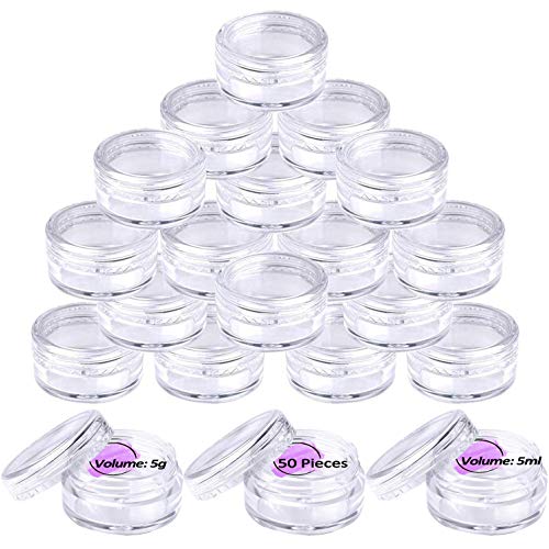 Envases para Cosmetica, 50 pcs Bote de Plastico Transparente Tarros Cosmetica Pequeños Vacío Contenedor de Cosmético, 5ml Tarros de Plastico con Tapa para Bálsamo Labial Crema Loción Polvos y Cuentas