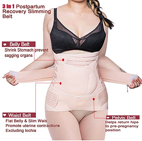 Envoltura postparto para el vientre 3 en 1 después del parto Apoyar la recuperación – Cinturón de vientre/cintura/pelvis para mujer, moldeadora del cuerpo (Medium, beige)
